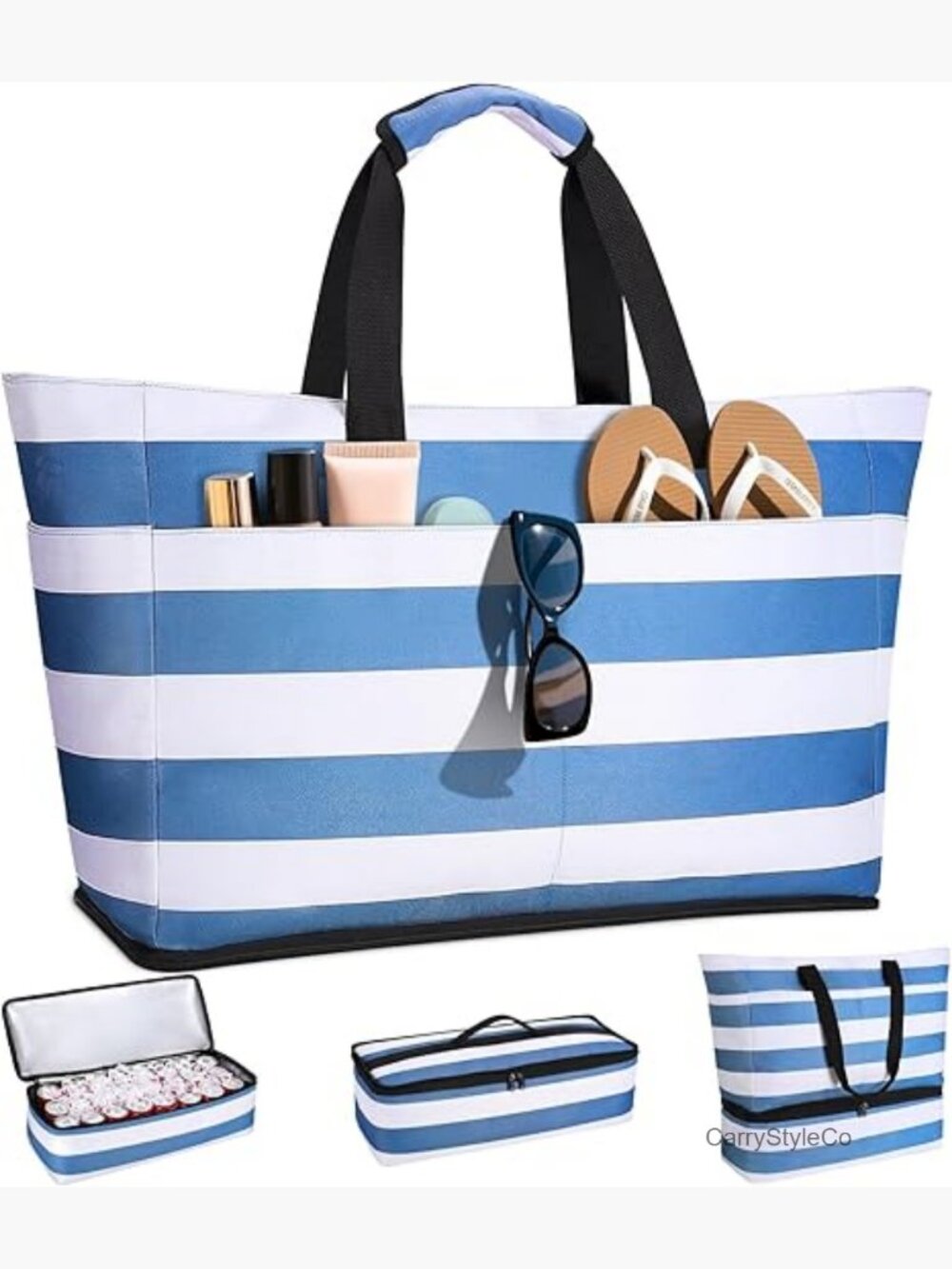 54L Waterproof Beach Bag with Detachable Cooler, Sandproof Tote for Travel